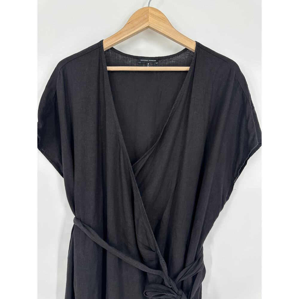 Universal Standard Tracy Linen Blend Tulip Wrap Dress Short Sleeve Belted Midi - Picture 6 of 14